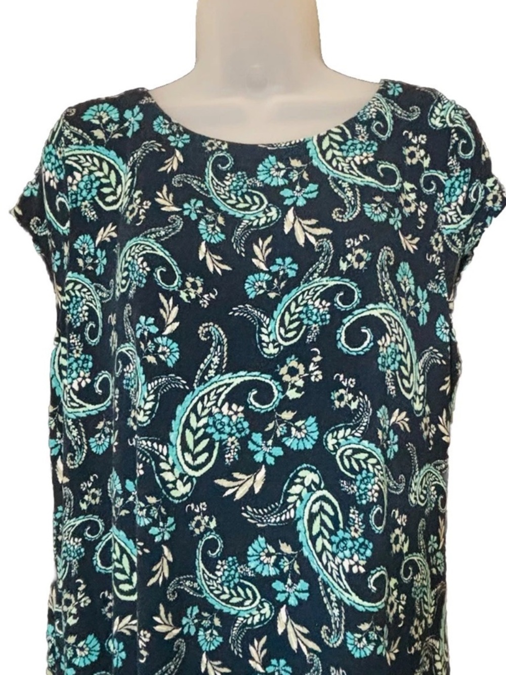 J. Jill Pleated V-Back Long Maxi Dress In Navy Blue Tapestry Paisley Size Medium - Picture 3 of 10